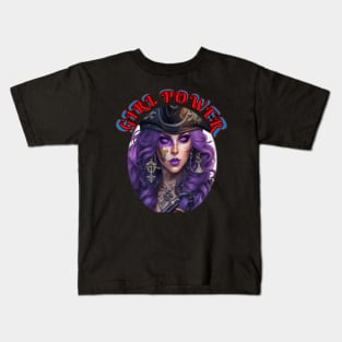 Girl power purple haired pirate Kids T-Shirt